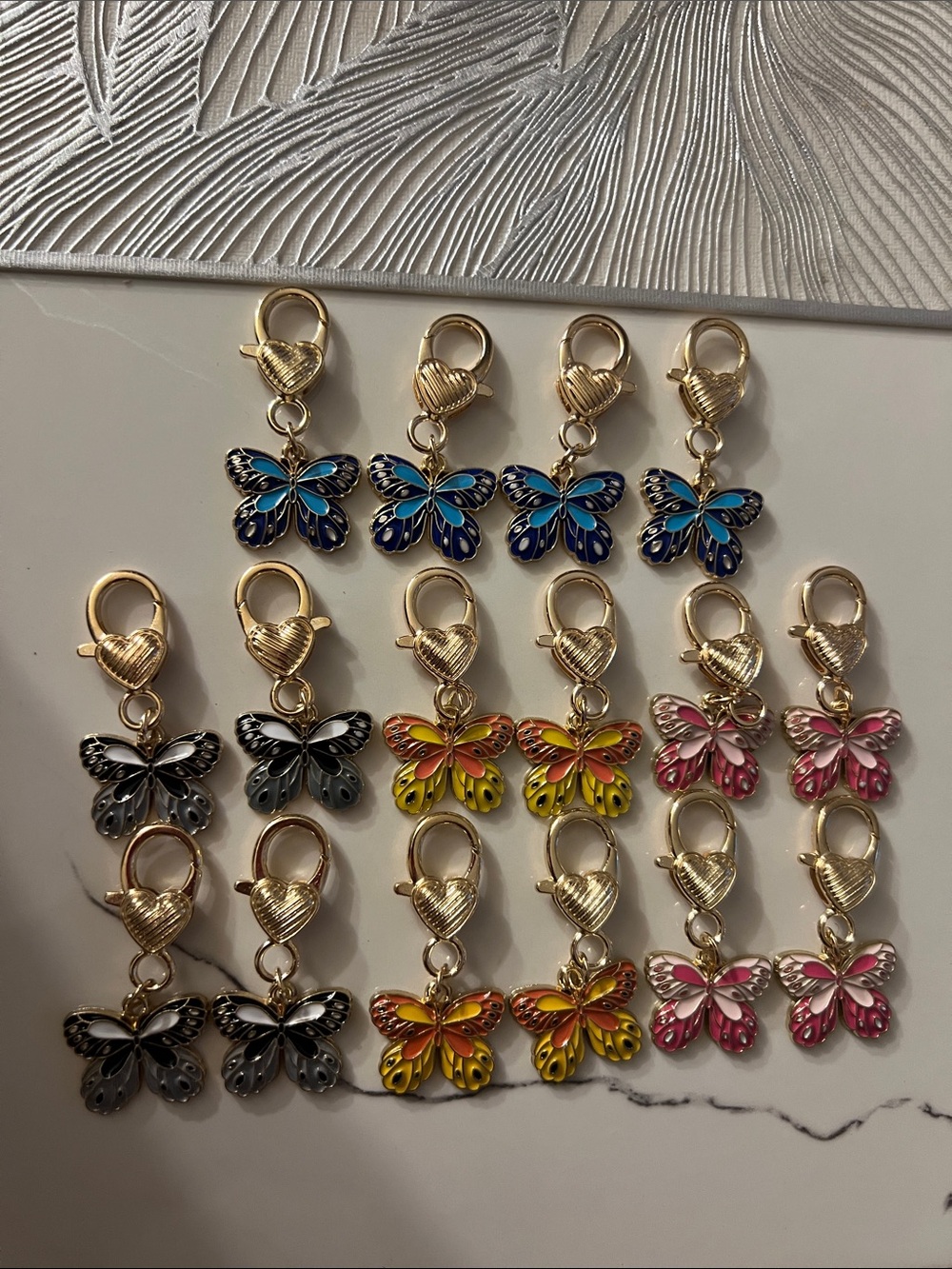 16 Enamel Butterfly Lobster Clasp Charms - Multi Color (Set)